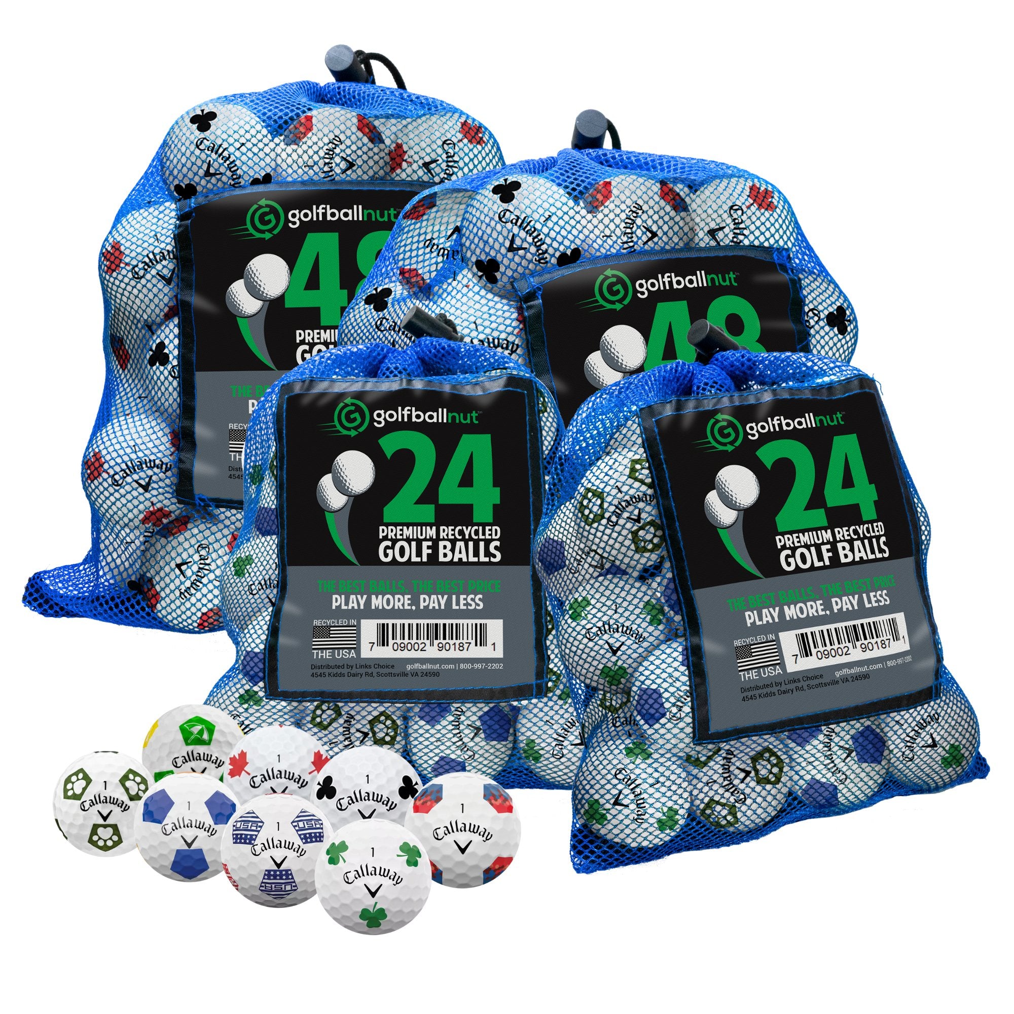 Golf Ball Nut Premium Used Golf Balls in Reusable Mesh Bags tagged