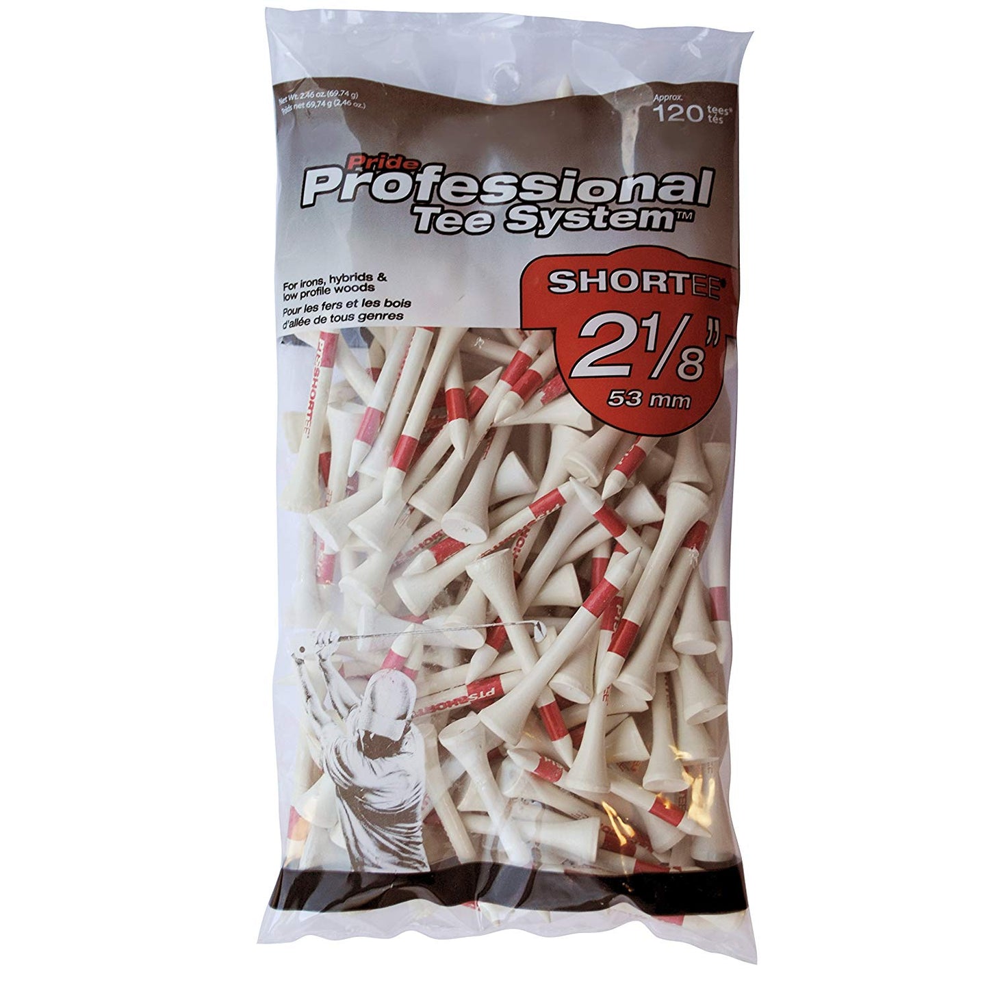 Pride Sprots Professional Tee System, 2 1/8" Shortee Golf Tees - 120 Count