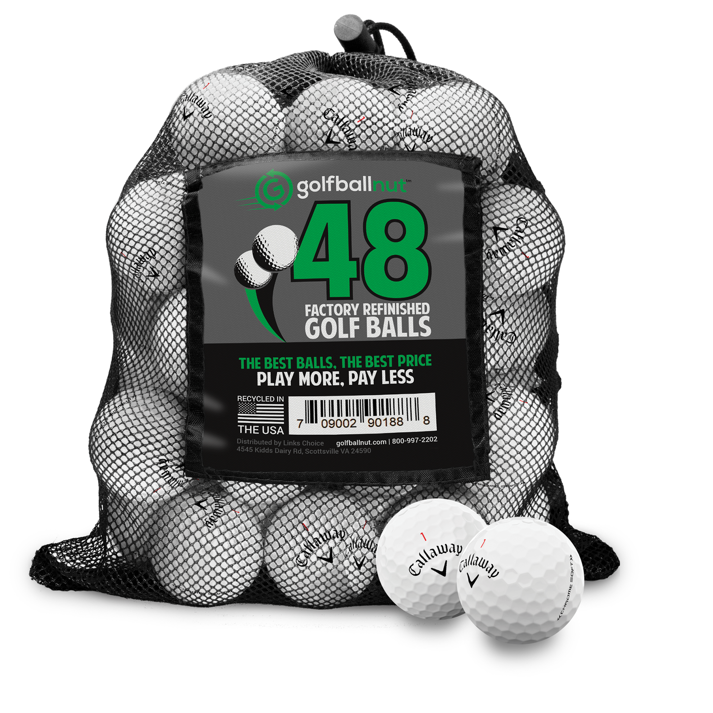 48 refinished Callaway Chrome Soft golf balls in mesh bag