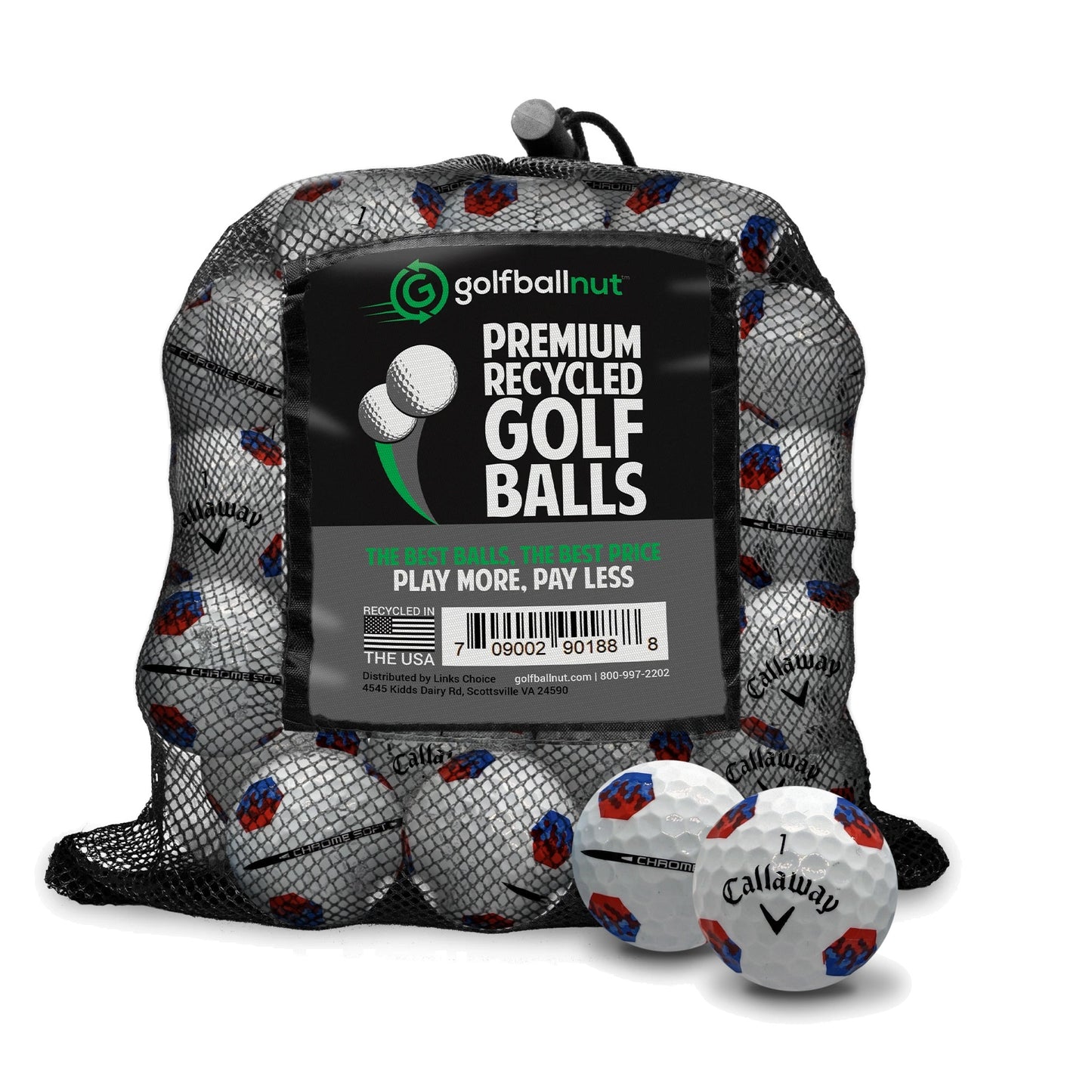 Used Callaway Chrome Soft Truvis Red Blue golf balls, 24 ball mesh bag
