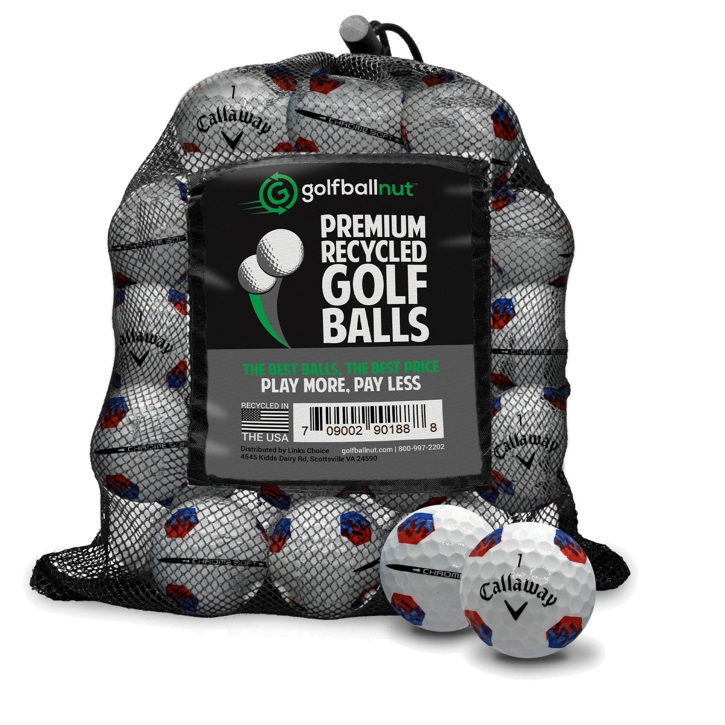 Used Callaway Chrome Soft Truvis Red Blue golf balls, 48 ball mesh bag