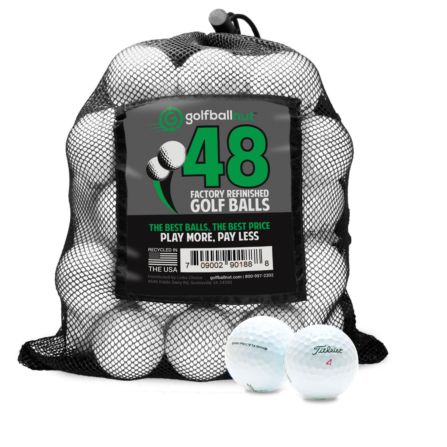 48 refinished Titleist Pro V1x 2021 golf balls in mesh bag