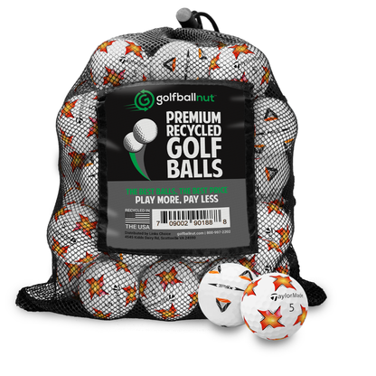 Used TaylorMade TP5 PIX Mix golf balls in a Golf Ball Nut mesh bag, PIX pattern