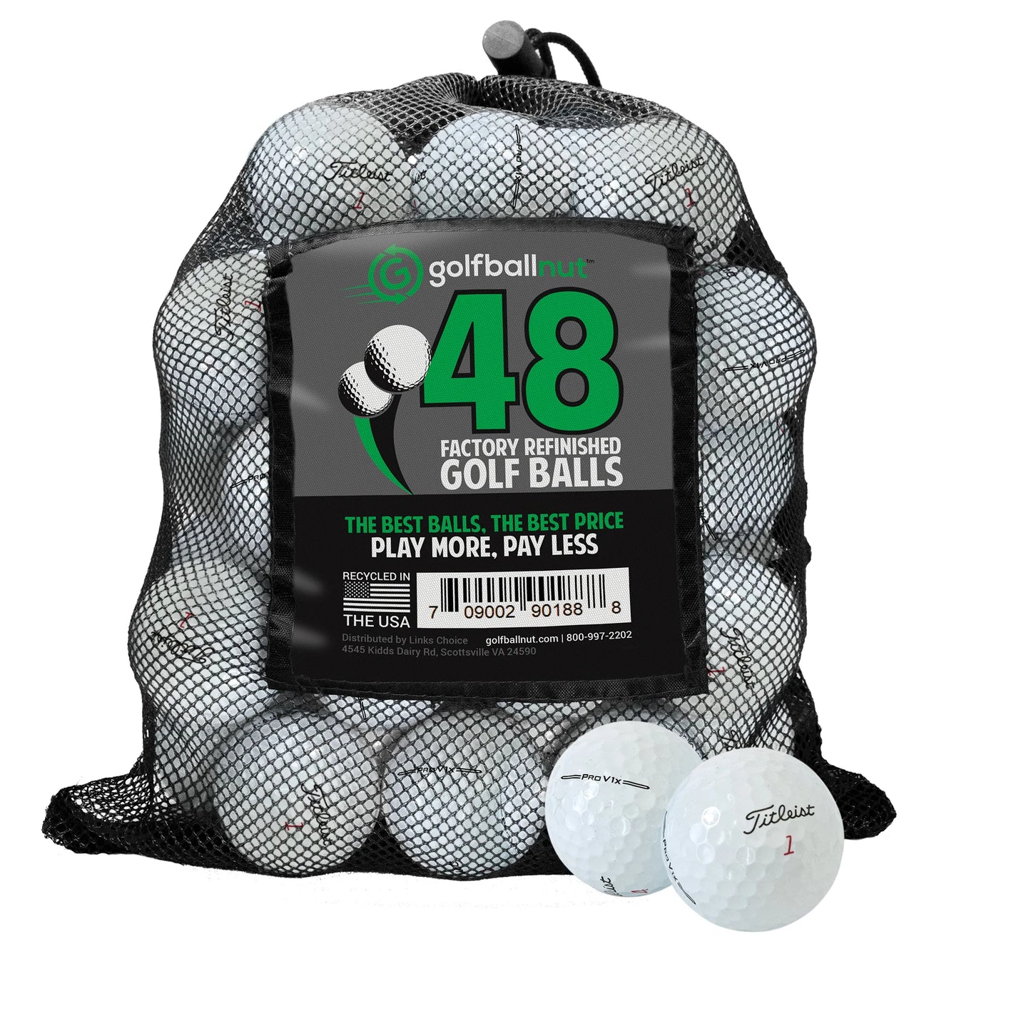 48 refinished Titleist Pro V1x 2023 golf balls in mesh bag