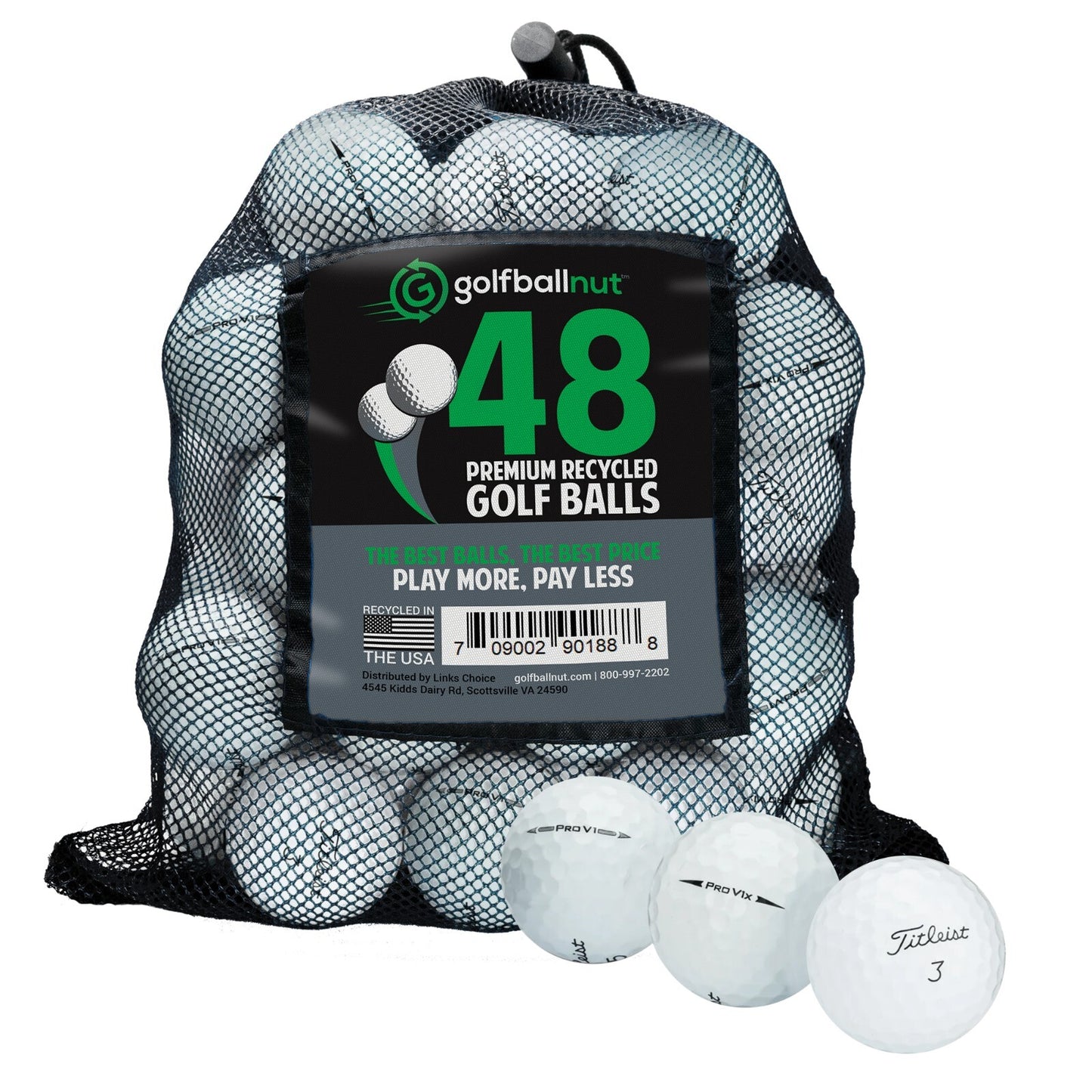 48 used Titleist Pro V1 and Pro V1x mix golf balls in reusable Golf Ball Nut mesh bag