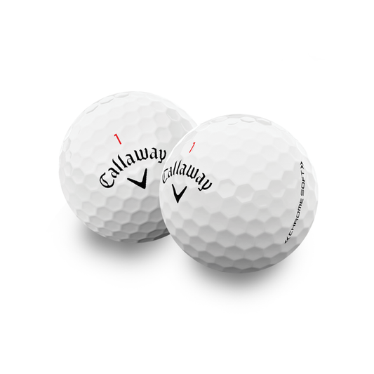 One dozen refinished Callaway Chrome Soft golf balls, white