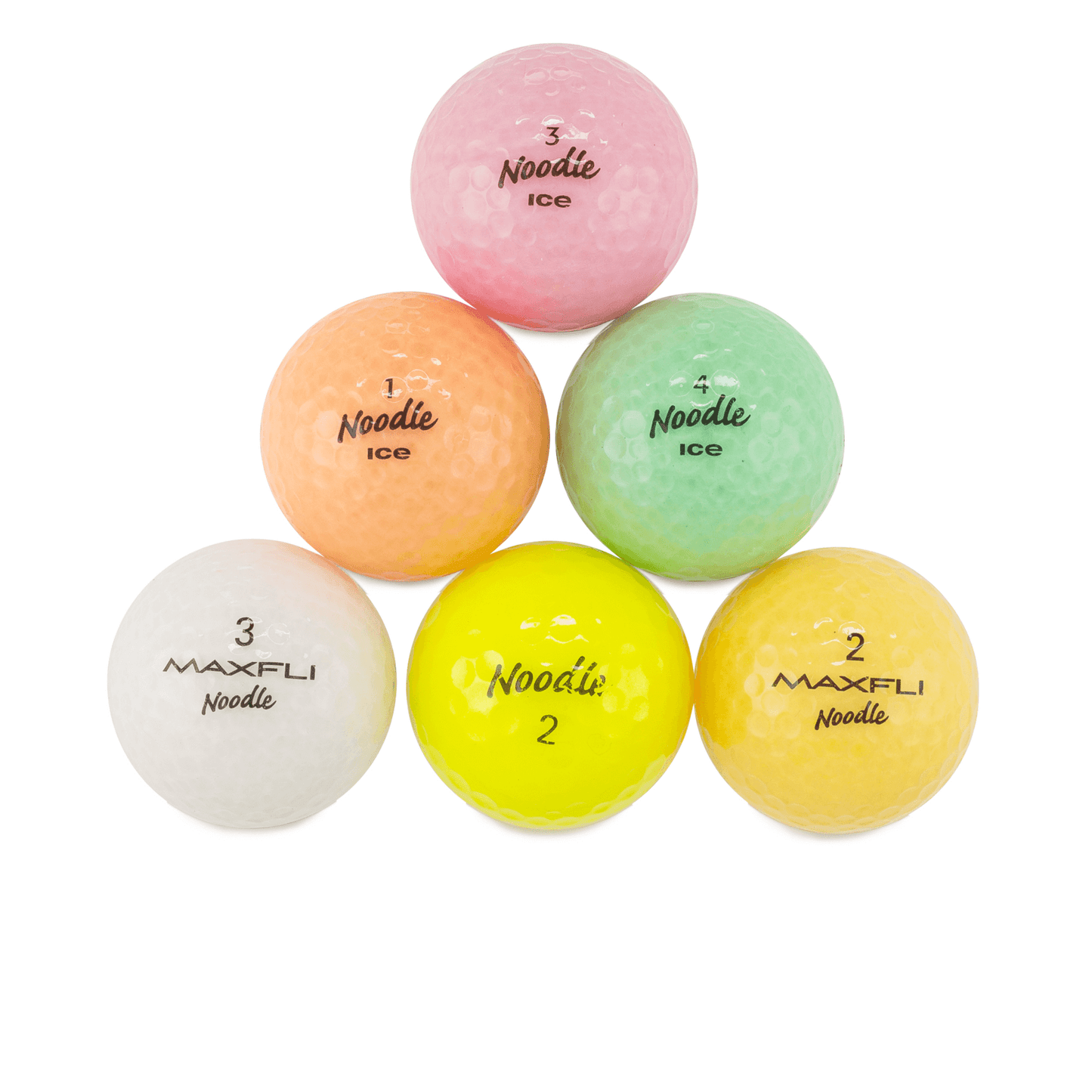 used Maxfli Noodle Ice Color Mix Golf Balls - 1 Dozen Mint / 12
